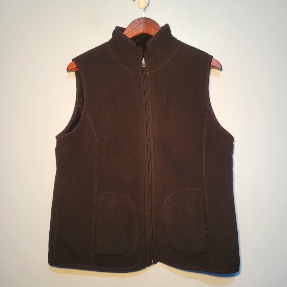 Womens Black Fleece Vest Full Zip Reversible Pockets‎ Size XL